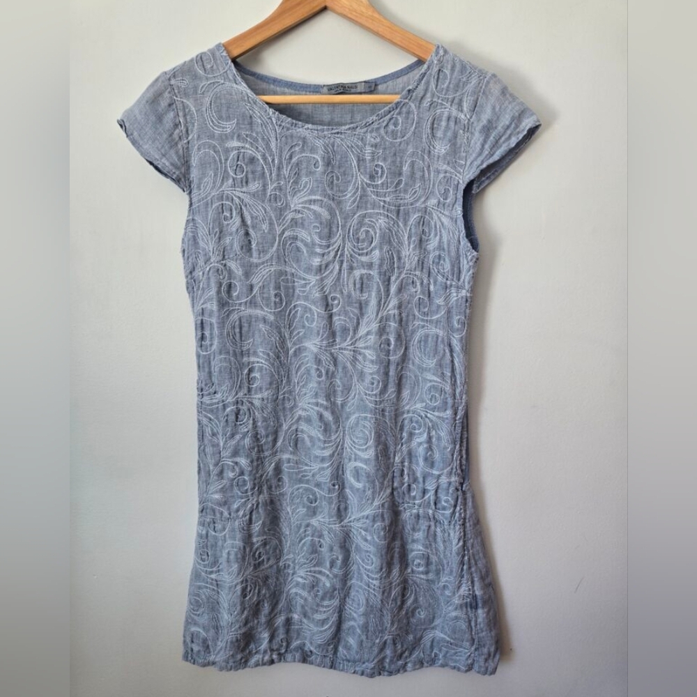 VALENTINA NALDI Blue Embroidered Short Sleeve Dress